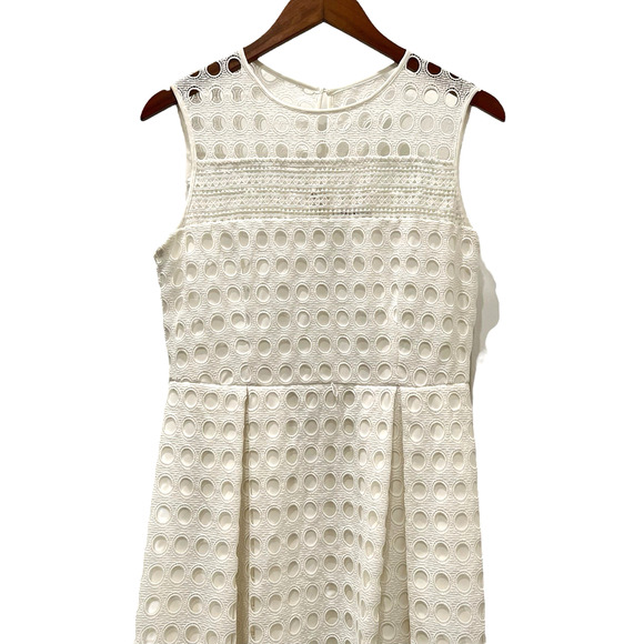Calvin Klein Womens White Eyelet Lace Fit and Flare Dress Sleeveless Size Medium - Picture 2 of 10